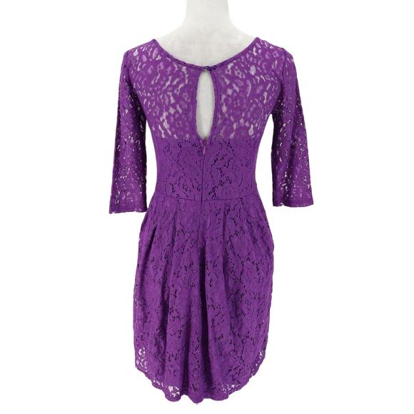 Betsey Johnson Dress Womens 2 Purple Lace Fit n Flare Lined Pleated Skirt - Picture 2 of 14
